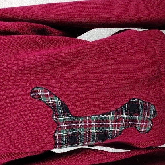 Leon Levin Hand Loomed Red Plaid Dog Applique Crew Neck Pullover Sweater Top - Picture 10 of 16